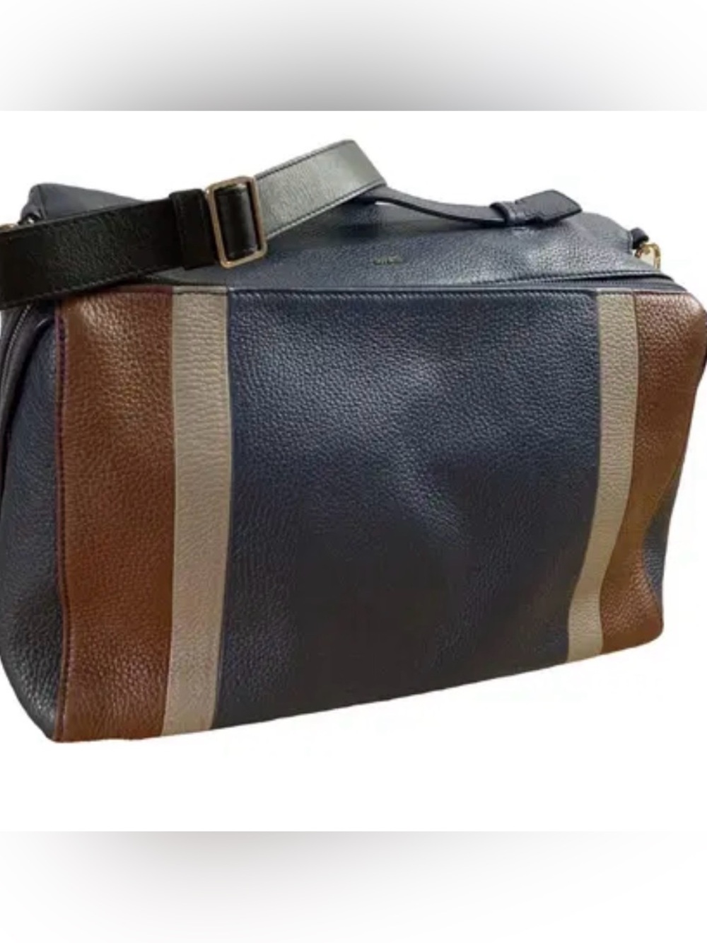Men's Black Leather Weekender Bag with Brown & Cream Accents